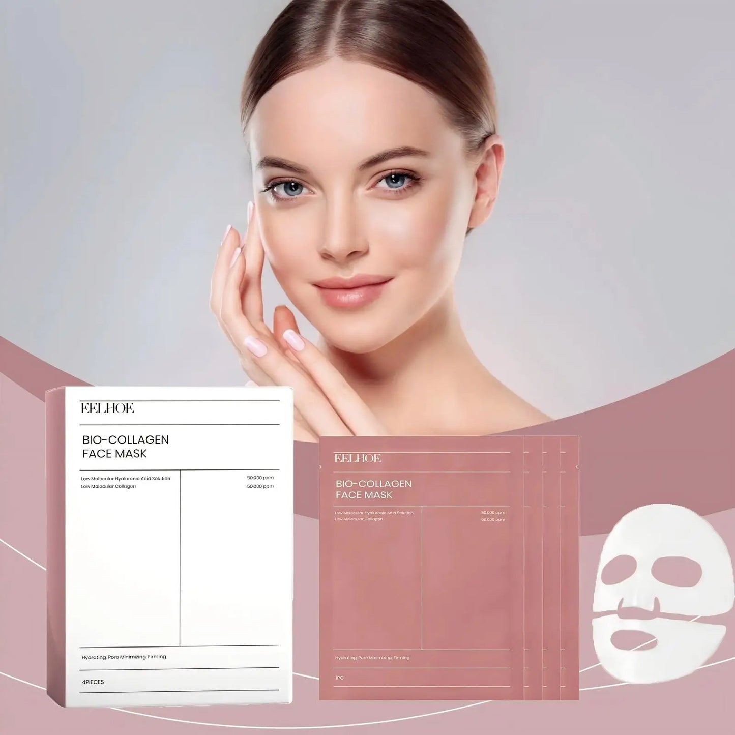 Eelhoe 4pcs Collagen Firming Face Mask Shrink Pores Lift Repair Skin Rejuvenation Anti Wrinkle Moisturizing Refresh Face Mask
