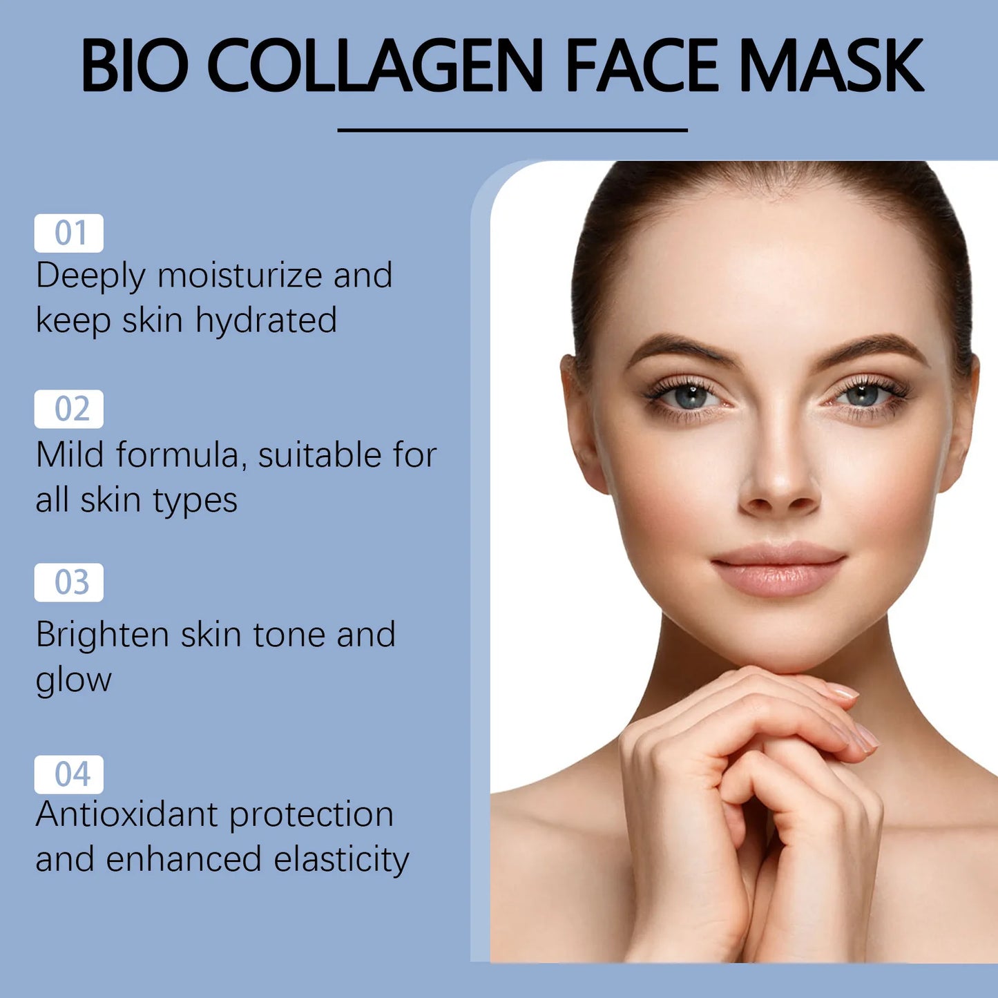Hoygi 4pcs Bio Collagen Moisturizing Face Mask Brightening Facial Nourish Firming Shrink Pore Wrinkle Remove Hydrating Face Mask