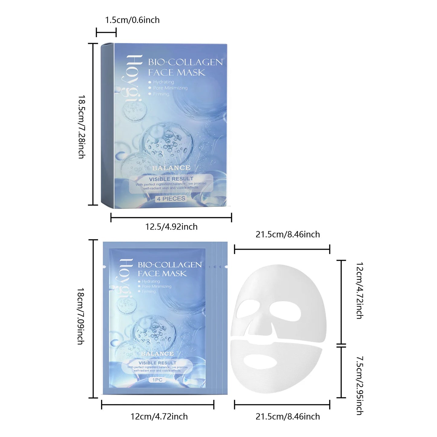 Hoygi 4pcs Bio Collagen Moisturizing Face Mask Brightening Facial Nourish Firming Shrink Pore Wrinkle Remove Hydrating Face Mask