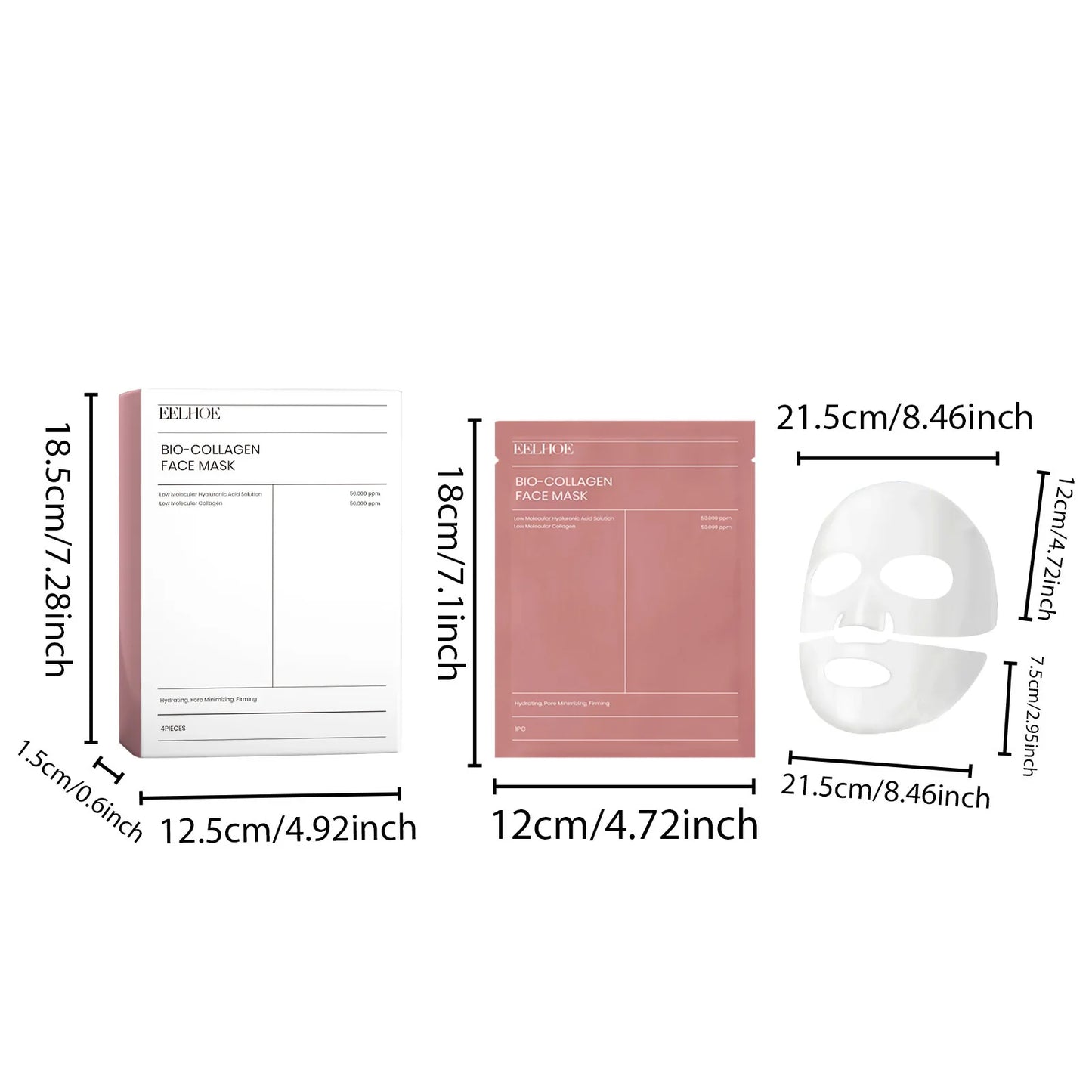 Eelhoe 4pcs Collagen Firming Face Mask Shrink Pores Lift Repair Skin Rejuvenation Anti Wrinkle Moisturizing Refresh Face Mask