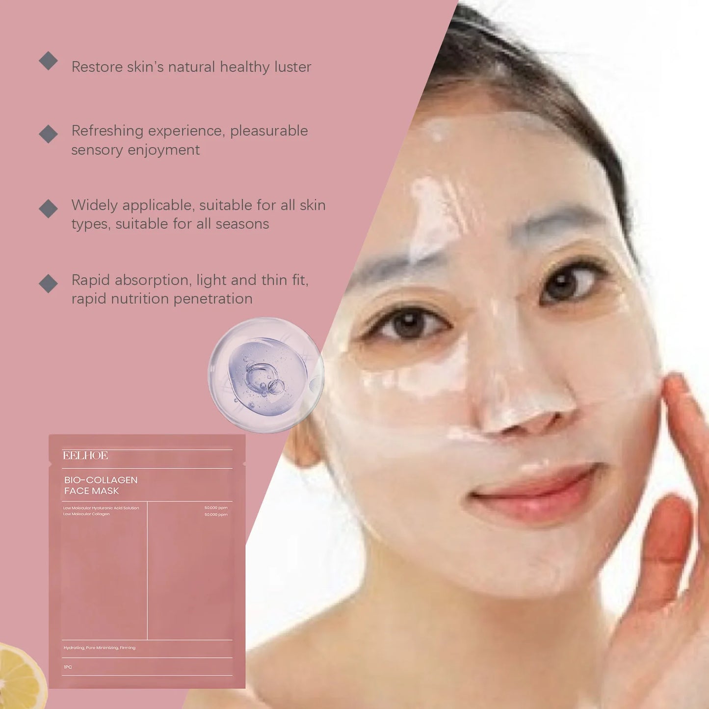 Eelhoe 4pcs Collagen Firming Face Mask Shrink Pores Lift Repair Skin Rejuvenation Anti Wrinkle Moisturizing Refresh Face Mask