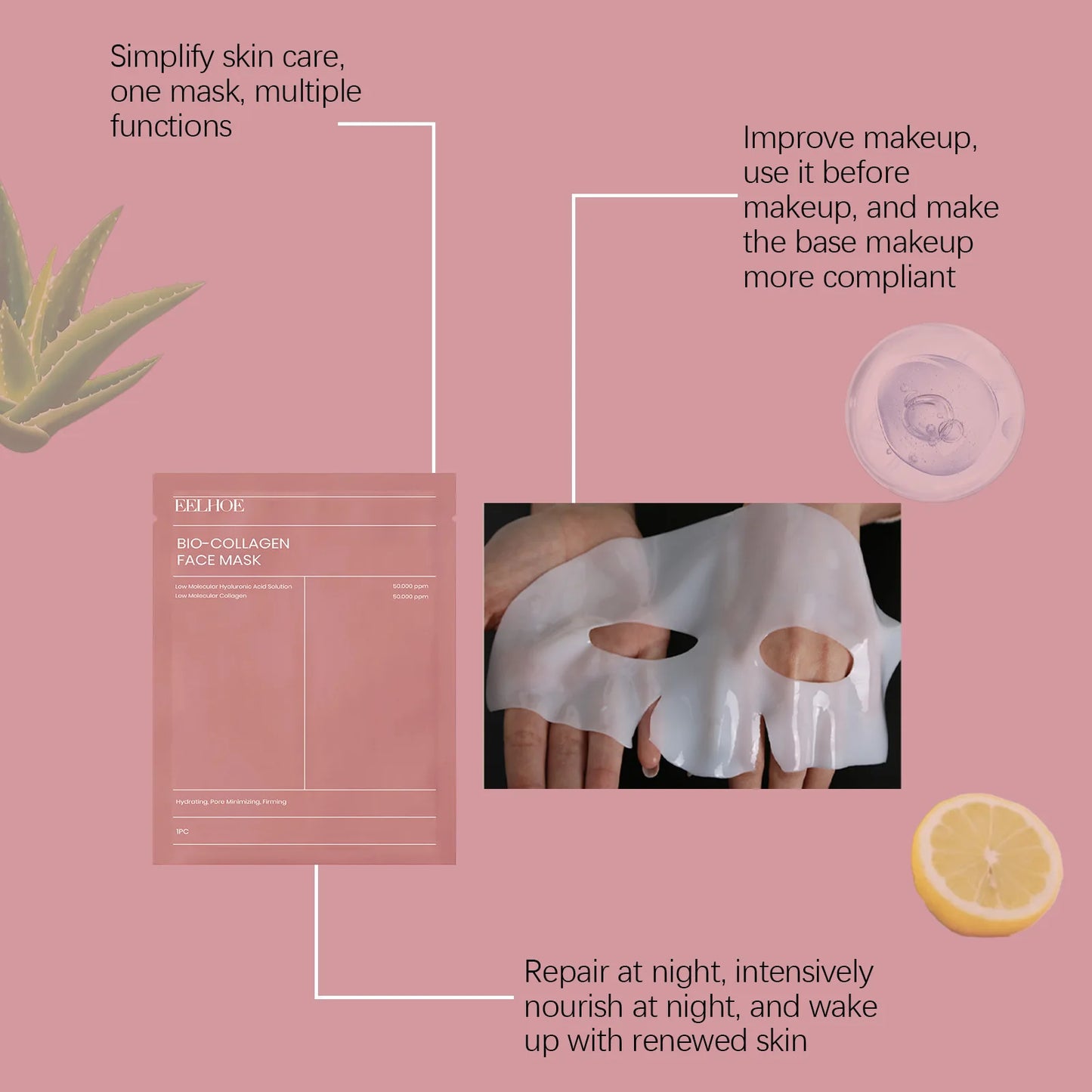 Eelhoe 4pcs Collagen Firming Face Mask Shrink Pores Lift Repair Skin Rejuvenation Anti Wrinkle Moisturizing Refresh Face Mask