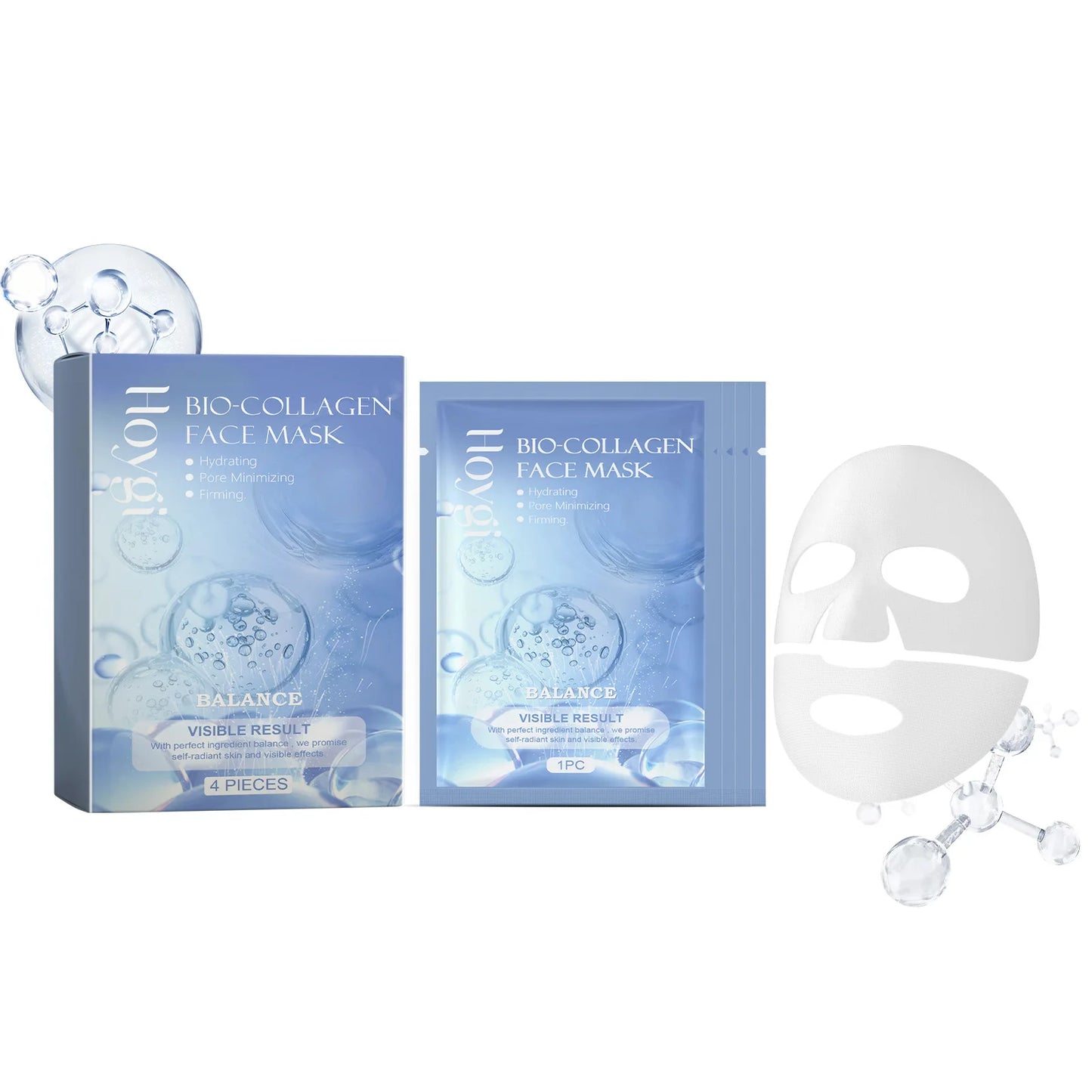 Hoygi 4pcs Bio Collagen Moisturizing Face Mask Brightening Facial Nourish Firming Shrink Pore Wrinkle Remove Hydrating Face Mask