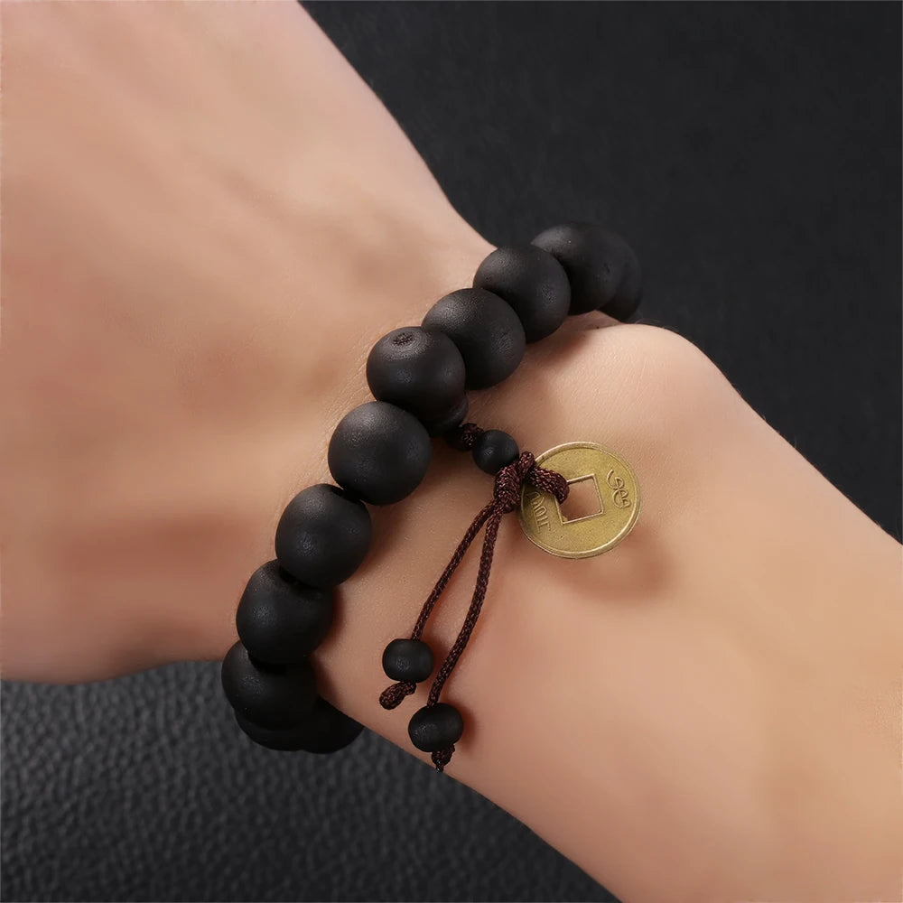 1Pc Wood Bead New Buddha Bracelet Buddhist Bangle Prayer Beads Copper Coin Women Men Lucky Religion Bracelets Charm Jewelry