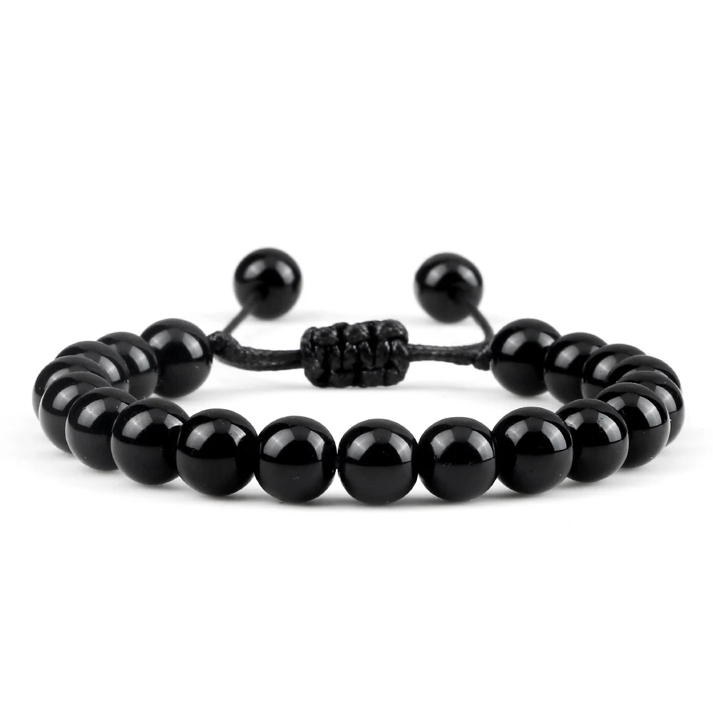 Beaded Bracelet Handmade 4 6 8mm Natural Stone Shiny Black Onyx Beads Bracelets & Bangles Adjustable Size Obsidian Wrist Jewelry