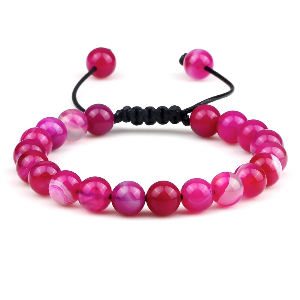 8mm Tiger Eye Stone Beads Bracelet Adjustable Braided Rope Bangles Natural Lava Rock Men Women Yoga Healing Balance Bracelets