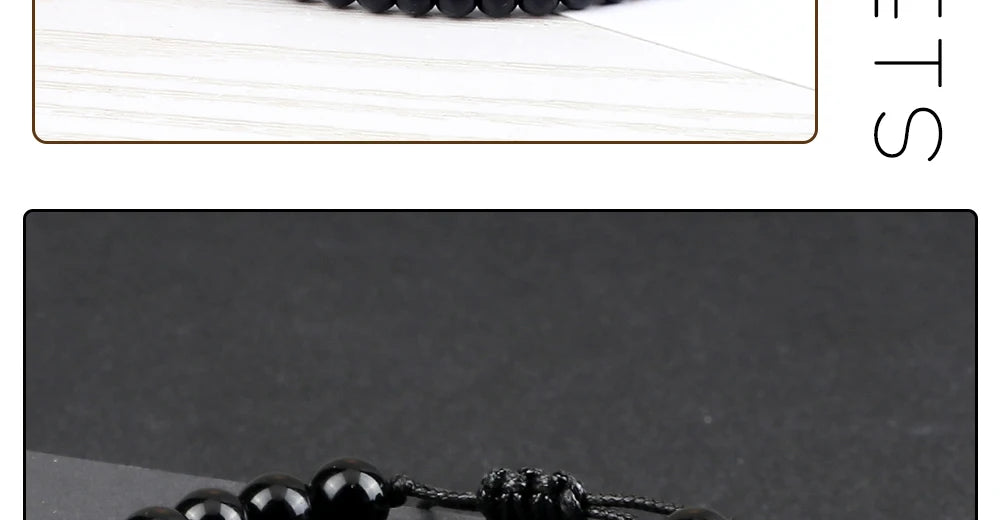 Beaded Bracelet Handmade 4 6 8mm Natural Stone Shiny Black Onyx Beads Bracelets & Bangles Adjustable Size Obsidian Wrist Jewelry