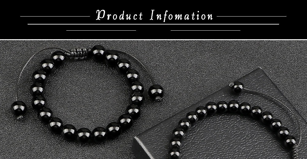 Beaded Bracelet Handmade 4 6 8mm Natural Stone Shiny Black Onyx Beads Bracelets & Bangles Adjustable Size Obsidian Wrist Jewelry