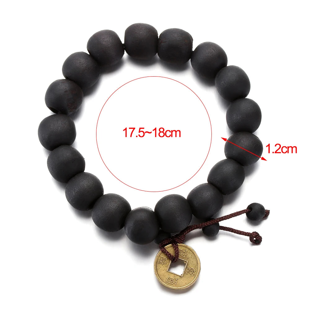 1Pc Wood Bead New Buddha Bracelet Buddhist Bangle Prayer Beads Copper Coin Women Men Lucky Religion Bracelets Charm Jewelry