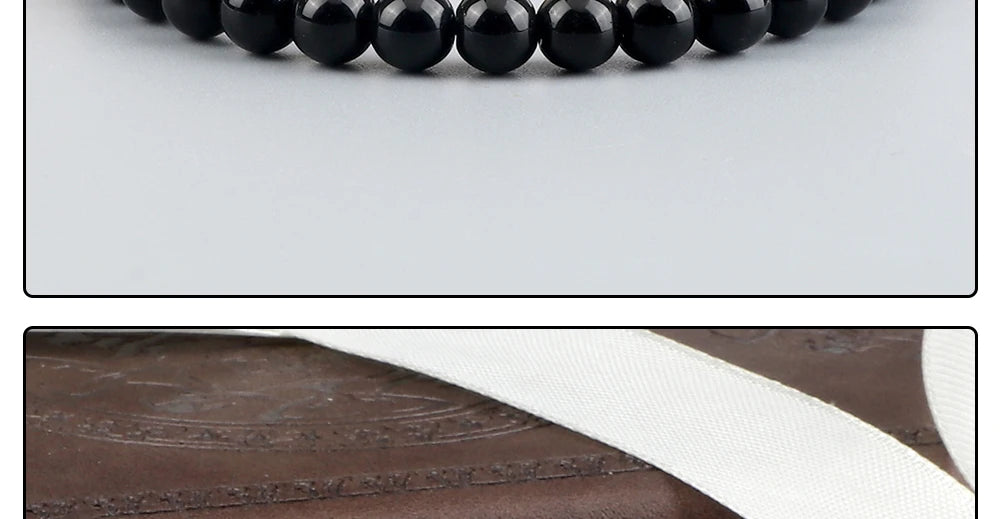 Beaded Bracelet Handmade 4 6 8mm Natural Stone Shiny Black Onyx Beads Bracelets & Bangles Adjustable Size Obsidian Wrist Jewelry