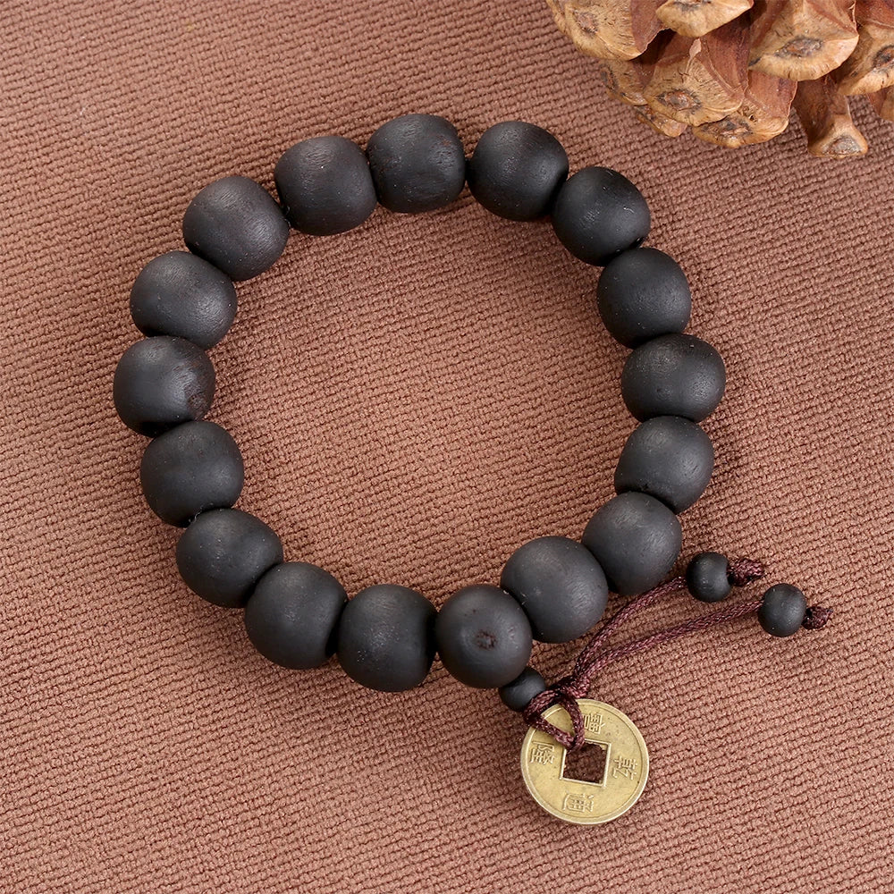 1Pc Wood Bead New Buddha Bracelet Buddhist Bangle Prayer Beads Copper Coin Women Men Lucky Religion Bracelets Charm Jewelry
