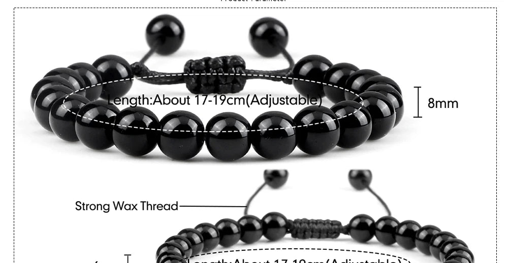 Beaded Bracelet Handmade 4 6 8mm Natural Stone Shiny Black Onyx Beads Bracelets & Bangles Adjustable Size Obsidian Wrist Jewelry