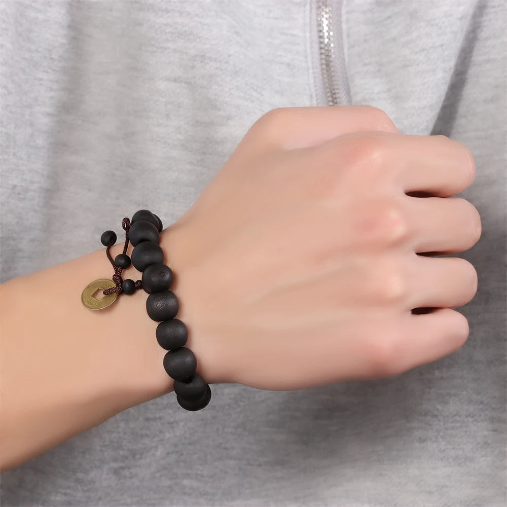 1Pc Wood Bead New Buddha Bracelet Buddhist Bangle Prayer Beads Copper Coin Women Men Lucky Religion Bracelets Charm Jewelry