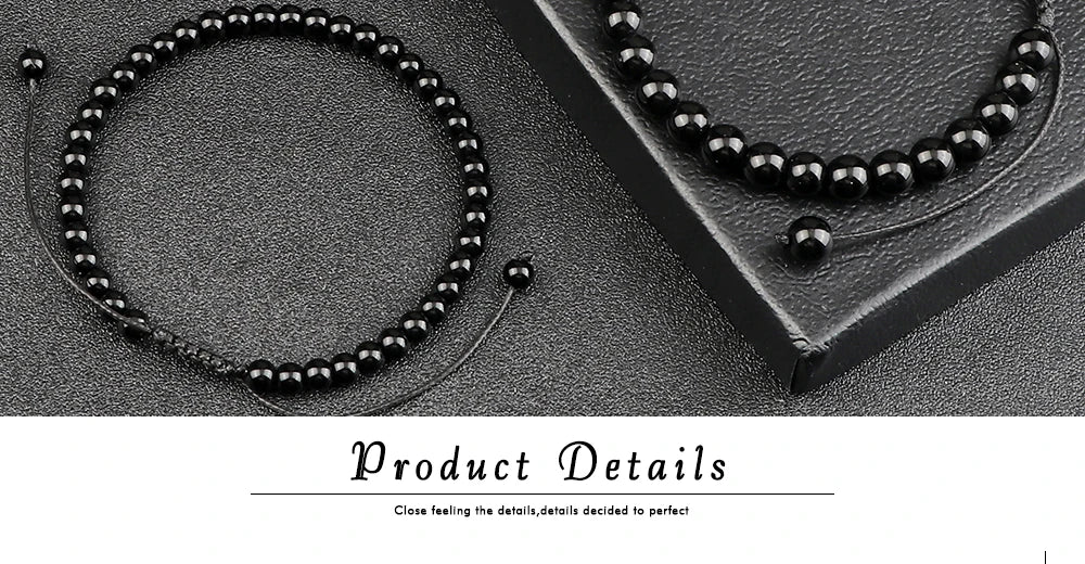 Beaded Bracelet Handmade 4 6 8mm Natural Stone Shiny Black Onyx Beads Bracelets & Bangles Adjustable Size Obsidian Wrist Jewelry