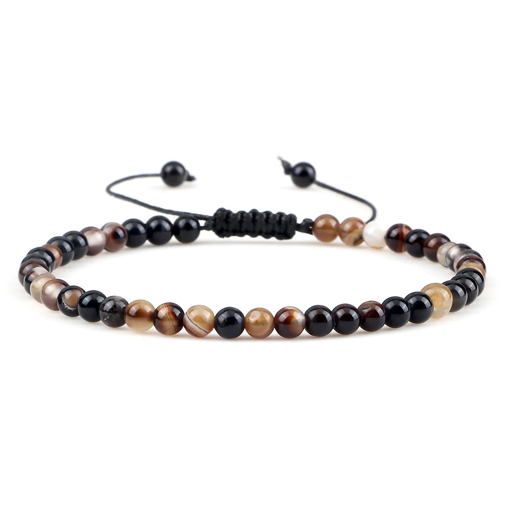 Adjustable Mini Natural Stone Lava Tiger Eye Beaded Bracelets & Bangle for Women Men Chakra Beads Braided Bracelet Charm Jewelry