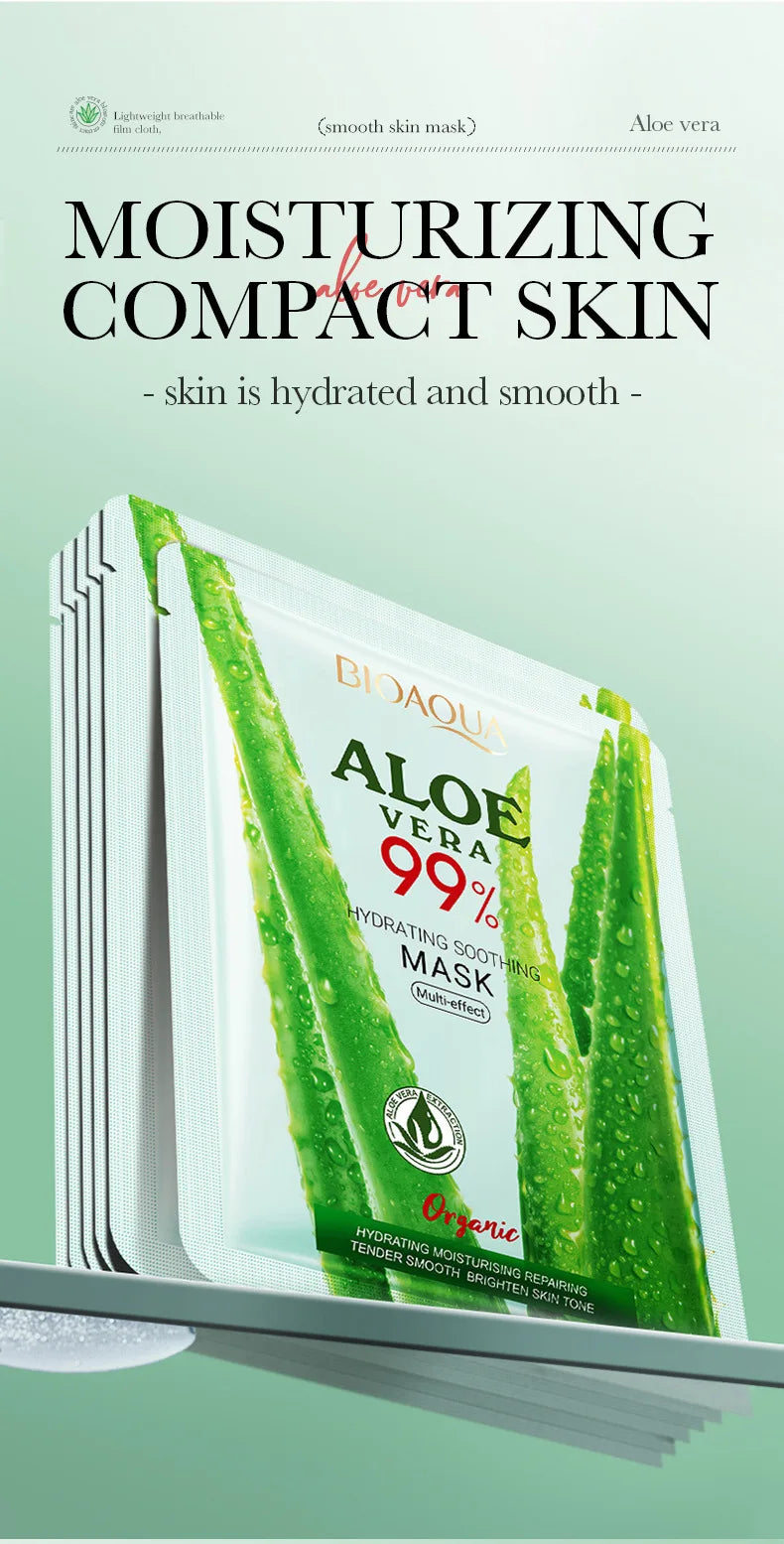 1 Piece BIOAOUA Aloe Hydrating Soothing Facial Mask Moisturizing Preventing Roughness and Dryness Face Mask Sheet Skin Care