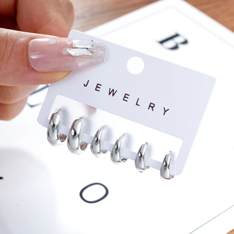 Gold Color Vintage Circle Hoop Earrings for Women Simple Fashion Geometric Zircon Earring Set New Trendy Jewelry Party Gifts