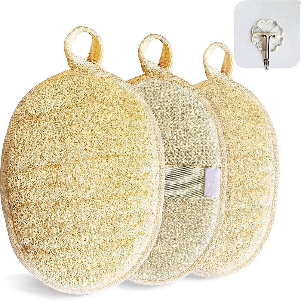 3pc Natural Loofah Body Shower Scrubber Bath Exfoliating Sponge Soft Shower Brushes With Hook Towel Sponge Merchandises Scrubber