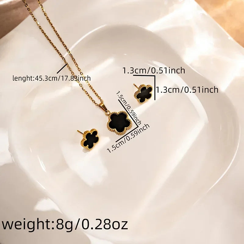 Fashionable Four-piece Set Jewelry for Woman Lucky Five-petal Flower Clover Earrings Necklace Ring Bracelet Accessories Party