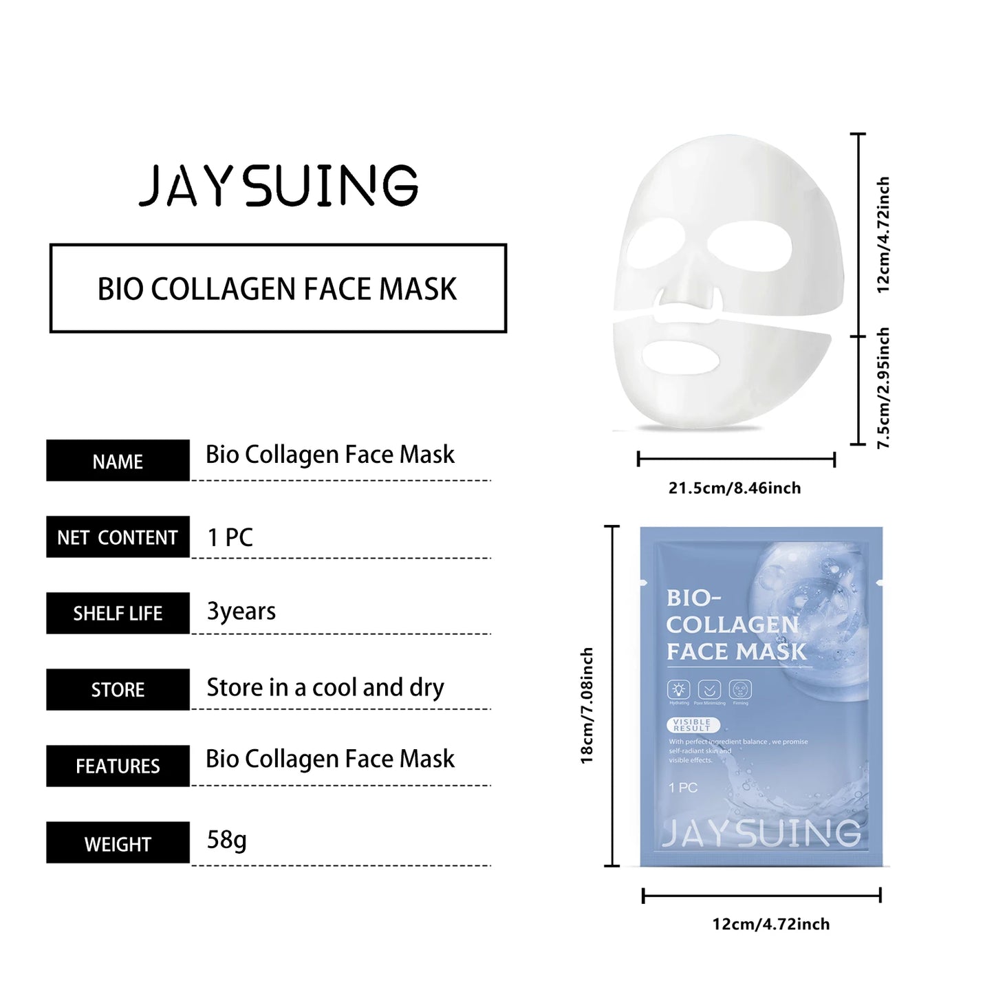 Jaysuing Collagen hydrating facial mask brightens skin tone and tightens skin with hyaluronic acid moisturizing facial mask