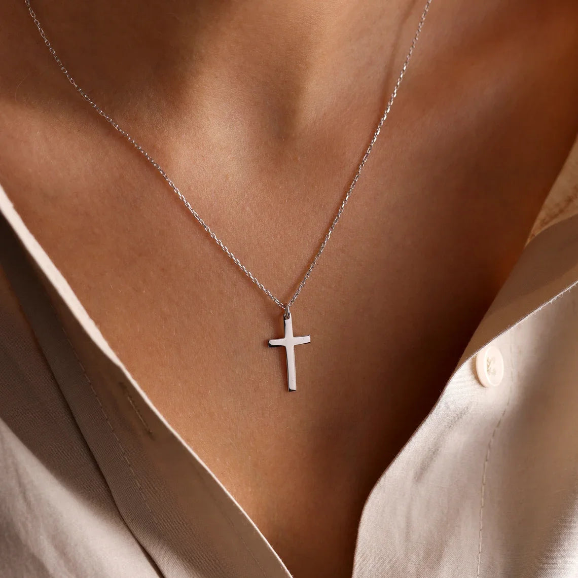 Fashion Stainless Steel Cross Gold Silver Color Necklace for Women Men Exquisite Chain Necklaces Jewelry Birthday Present