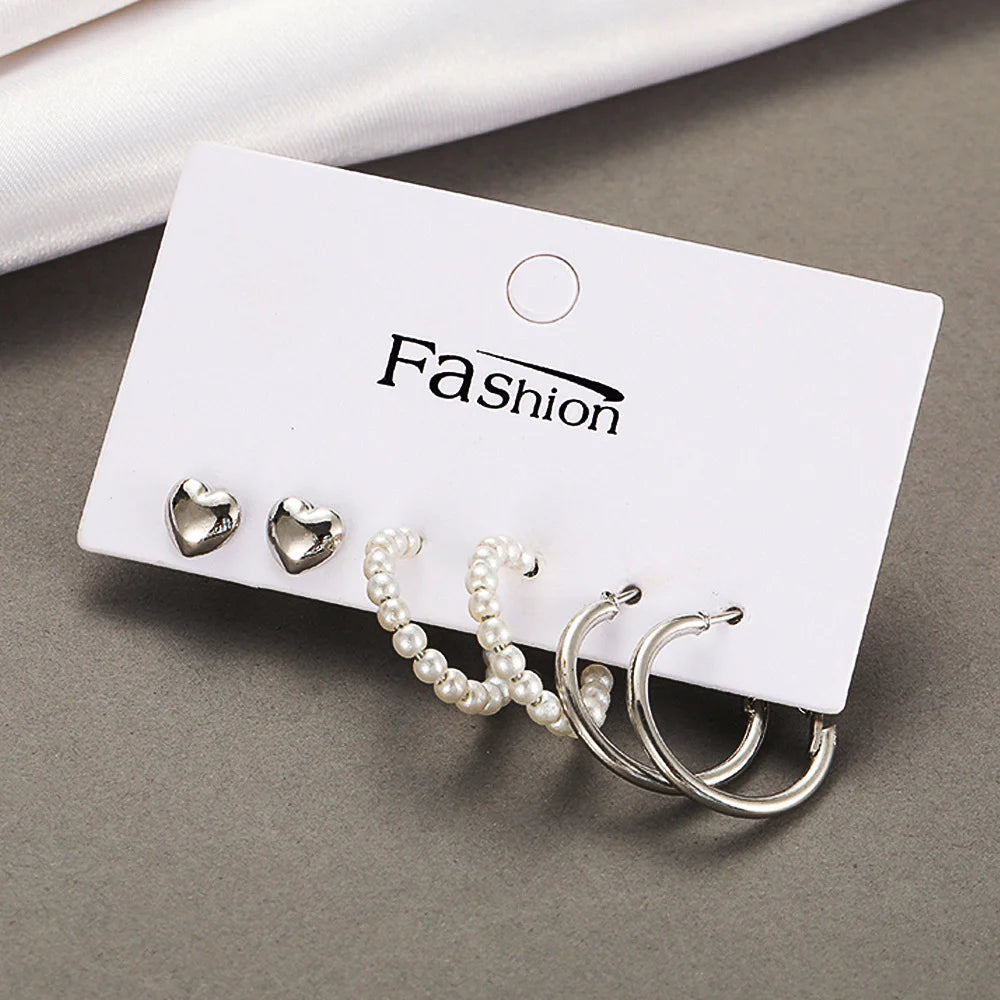 Gold Color Vintage Circle Hoop Earrings for Women Simple Fashion Geometric Zircon Earring Set New Trendy Jewelry Party Gifts