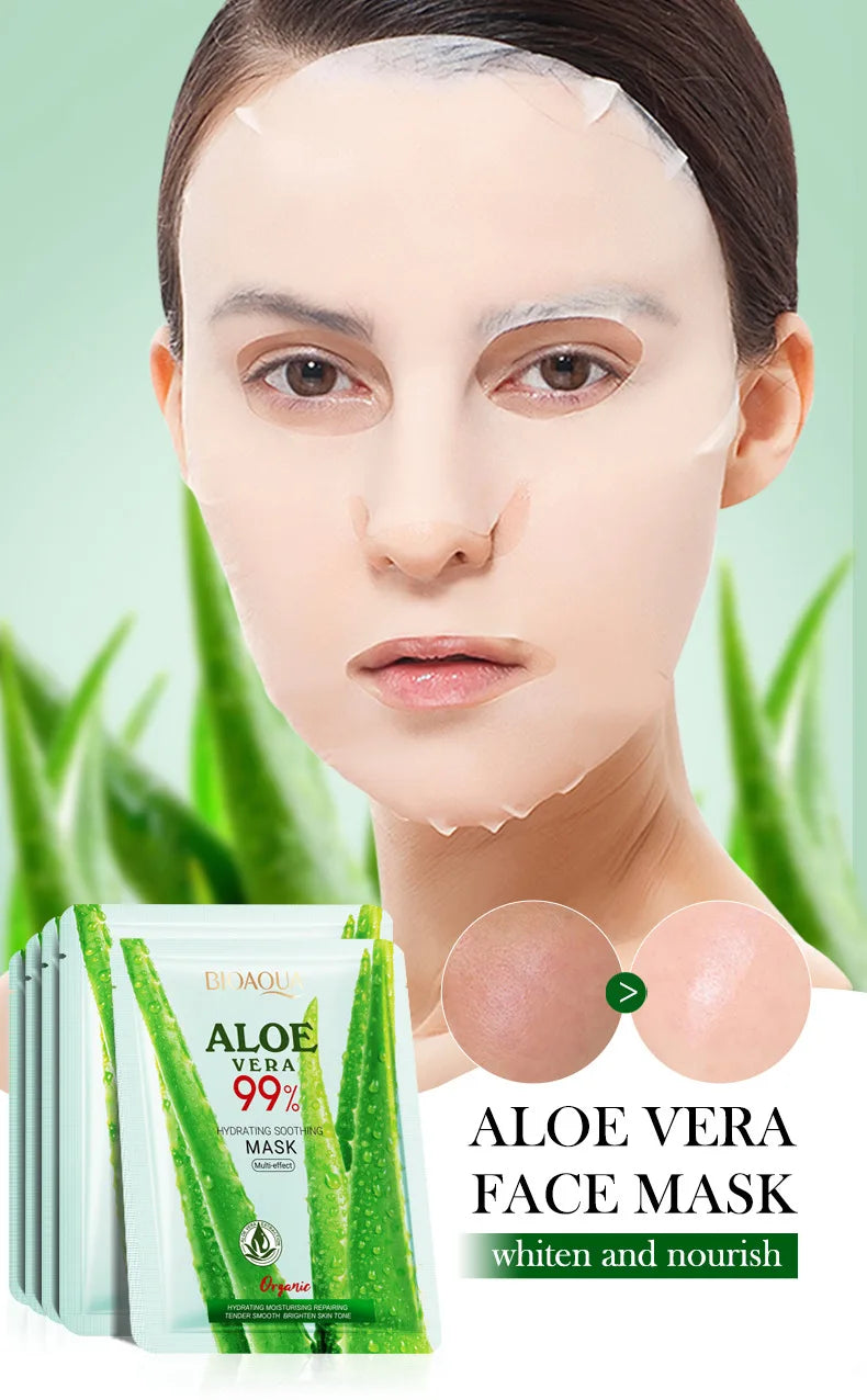 1 Piece BIOAOUA Aloe Hydrating Soothing Facial Mask Moisturizing Preventing Roughness and Dryness Face Mask Sheet Skin Care