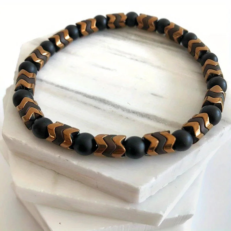 Men's Black Hematite Beaded Stretch Bracelet