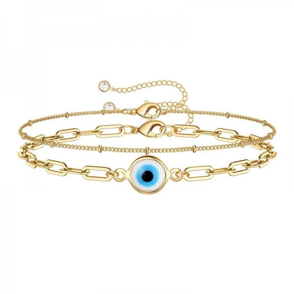 Stainless Steel Fashion Turkish Evil Eye Gold Color Bracelet Chain For Women Men Good Luck Jewelry Party Handmade Gift
