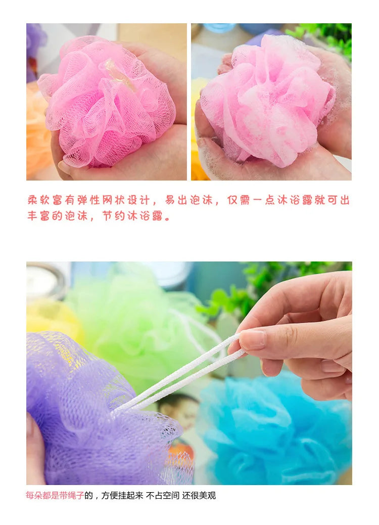 1/2pc Mini Soft Body Bubbles Sponge Bath Ball Nylon Scrubber Loofah Mesh Net Ball Cleaning Bath Sponge Multi-color Shower Flower