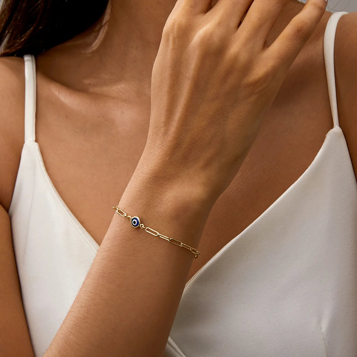 Stainless Steel Fashion Turkish Evil Eye Gold Color Bracelet Chain For Women Men Good Luck Jewelry Party Handmade Gift