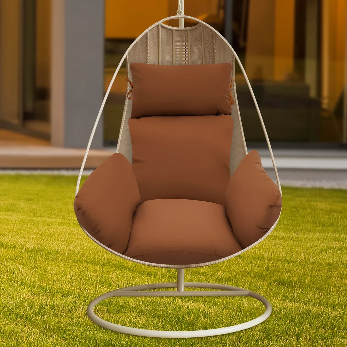 Coffee Colored Single Swing Hanging Basket Cushion, Integrated Breathable Fluffy Cushion with Head Pillow for Chairs or Floors