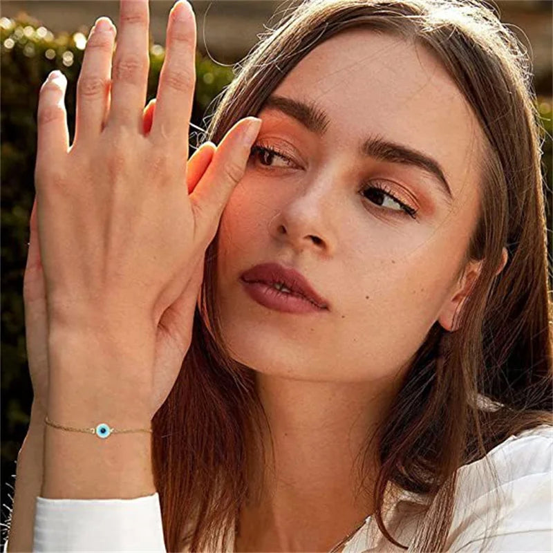 Stainless Steel Fashion Turkish Evil Eye Gold Color Bracelet Chain For Women Men Good Luck Jewelry Party Handmade Gift