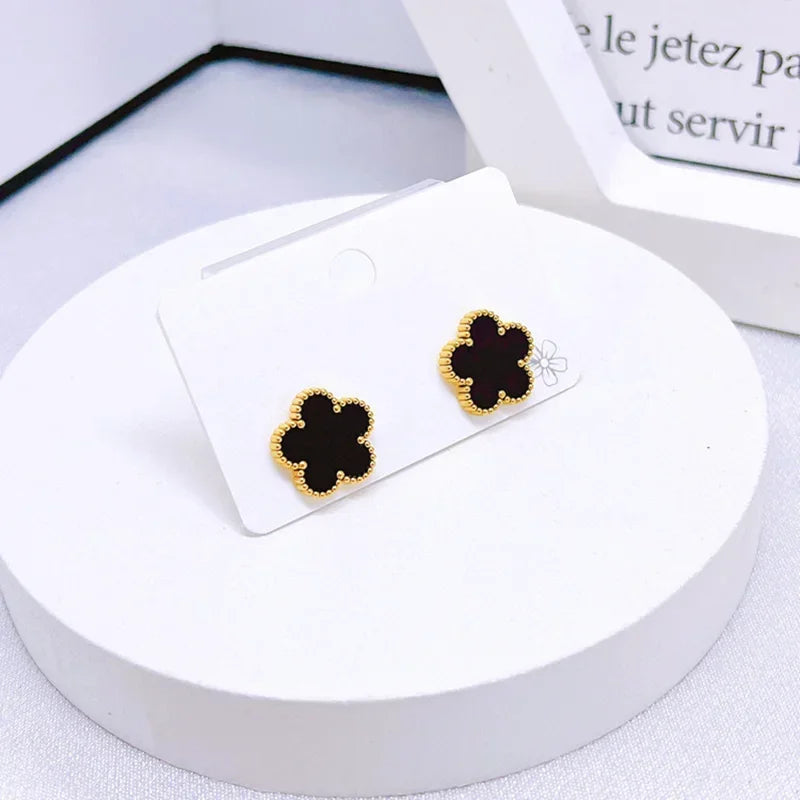 Fashionable Four-piece Set Jewelry for Woman Lucky Five-petal Flower Clover Earrings Necklace Ring Bracelet Accessories Party