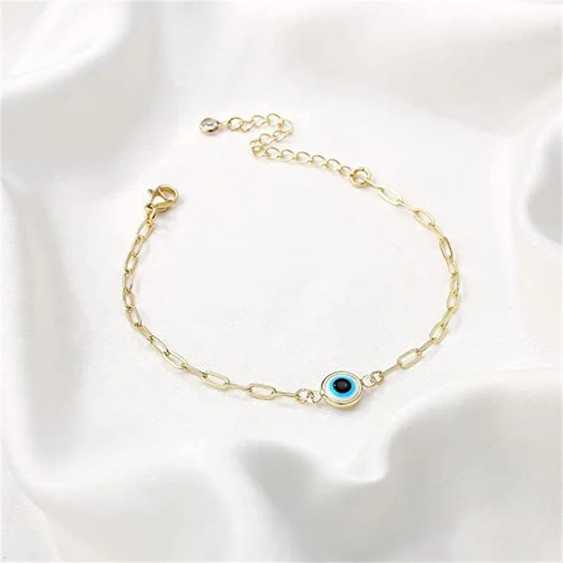 Stainless Steel Fashion Turkish Evil Eye Gold Color Bracelet Chain For Women Men Good Luck Jewelry Party Handmade Gift