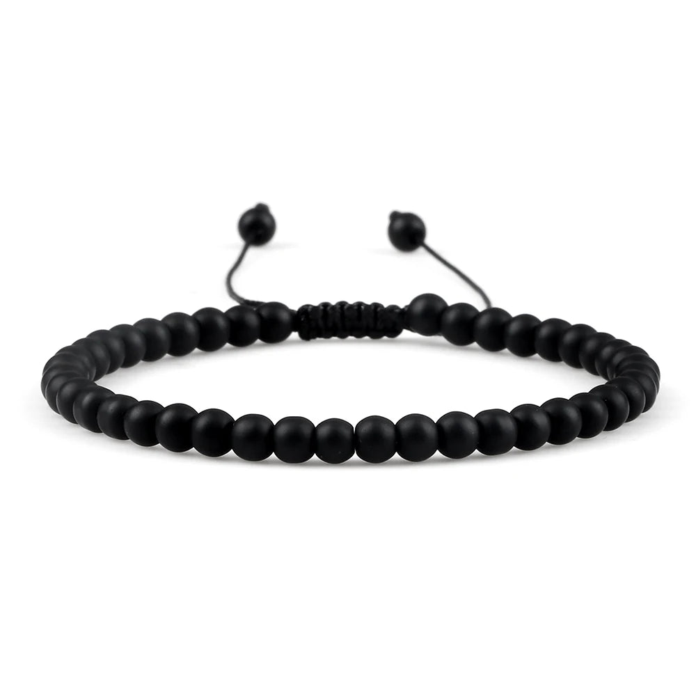 Beaded Bracelet Handmade 4 6 8mm Natural Stone Shiny Black Onyx Beads Bracelets & Bangles Adjustable Size Obsidian Wrist Jewelry