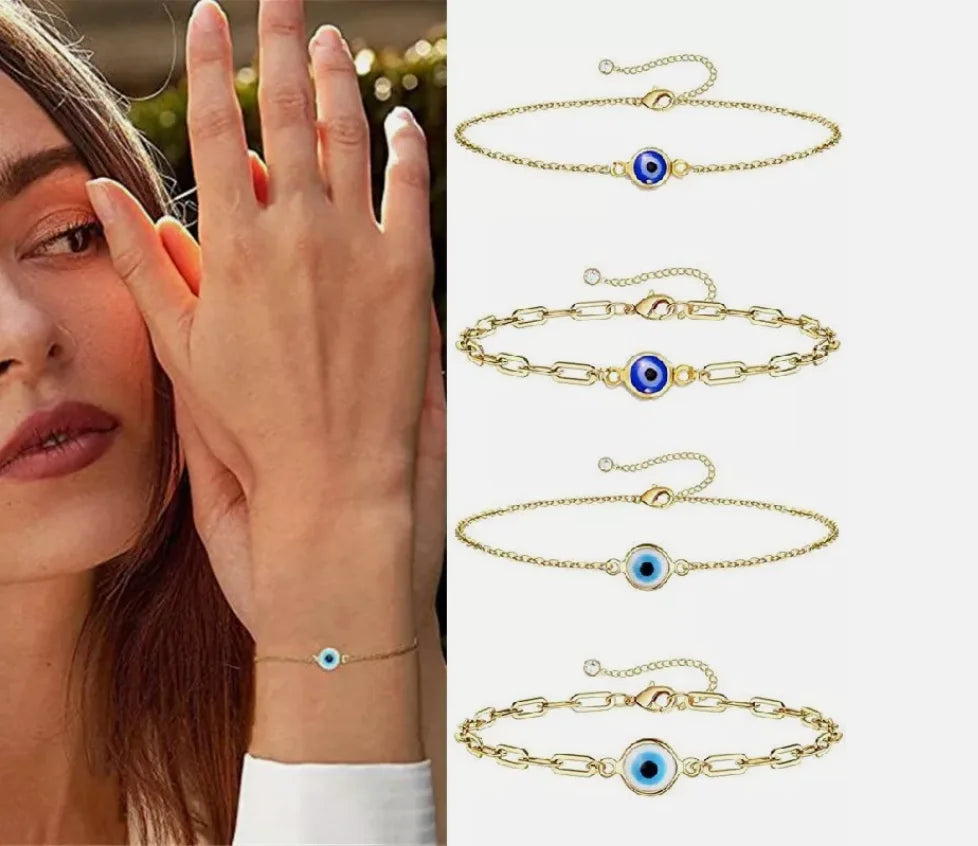 Stainless Steel Fashion Turkish Evil Eye Gold Color Bracelet Chain For Women Men Good Luck Jewelry Party Handmade Gift