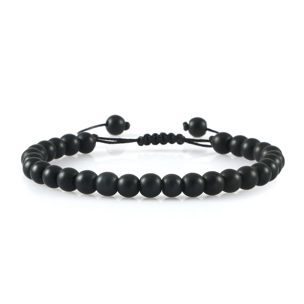 Beaded Bracelet Handmade 4 6 8mm Natural Stone Shiny Black Onyx Beads Bracelets & Bangles Adjustable Size Obsidian Wrist Jewelry