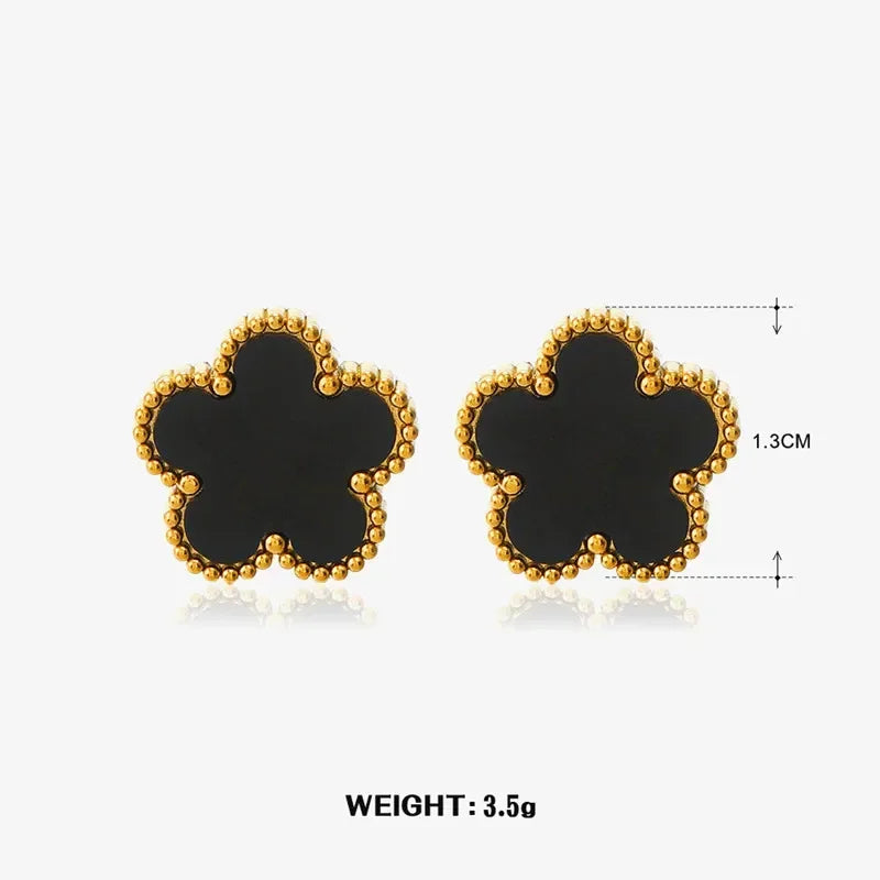 Fashionable Four-piece Set Jewelry for Woman Lucky Five-petal Flower Clover Earrings Necklace Ring Bracelet Accessories Party