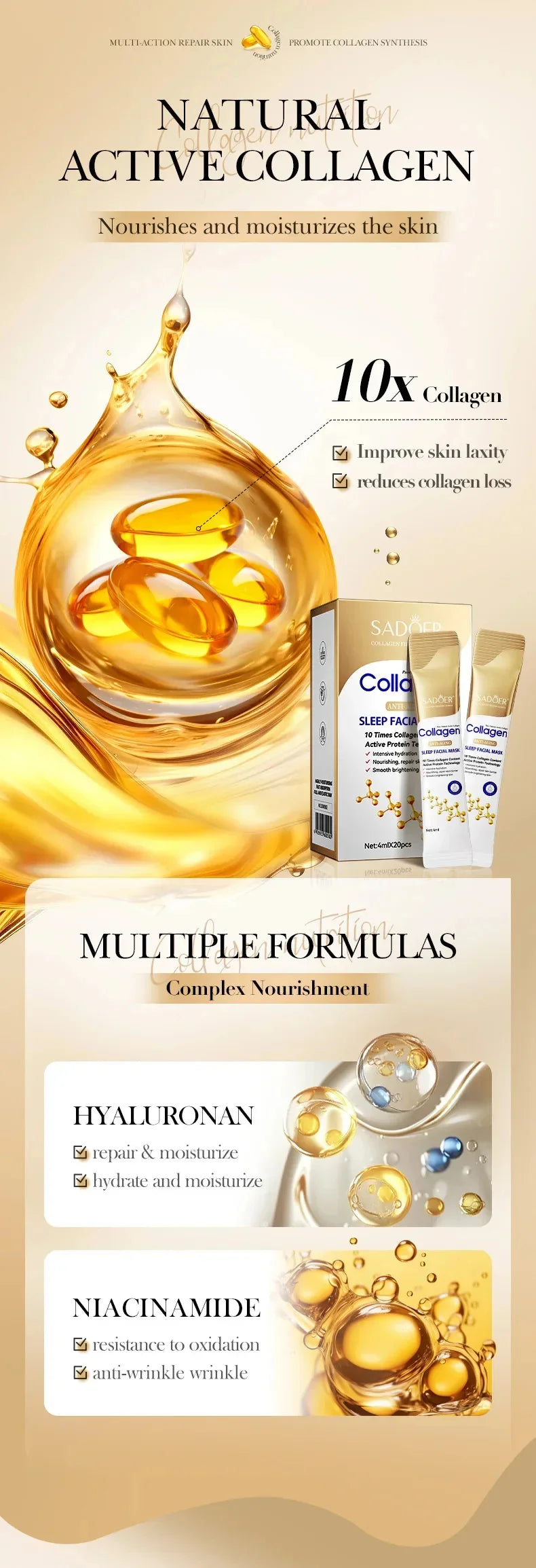Collagen Sleeping Facial Masks Face skincare Moisturizing Brightening Firming Hydrating Face Mask Facial Skin Care 3/10/20/30pcs