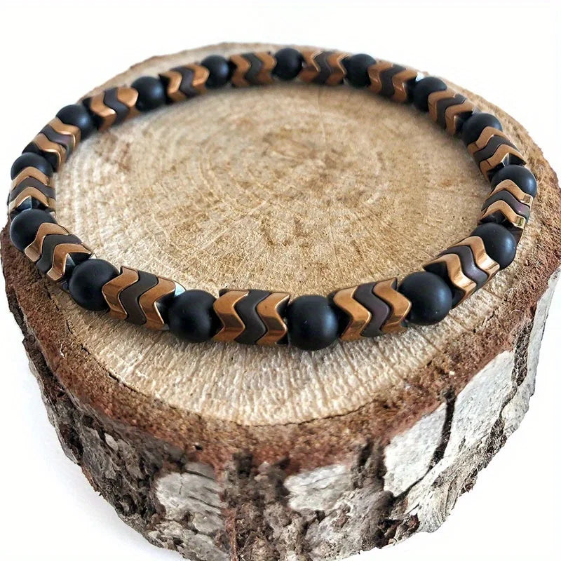 Men's Black Hematite Beaded Stretch Bracelet