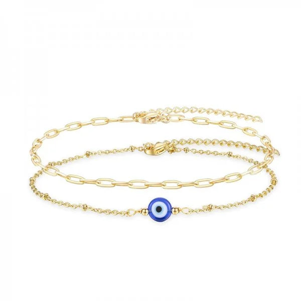 Stainless Steel Fashion Turkish Evil Eye Gold Color Bracelet Chain For Women Men Good Luck Jewelry Party Handmade Gift