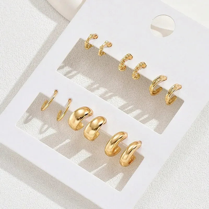 Gold Color Vintage Circle Hoop Earrings for Women Simple Fashion Geometric Zircon Earring Set New Trendy Jewelry Party Gifts