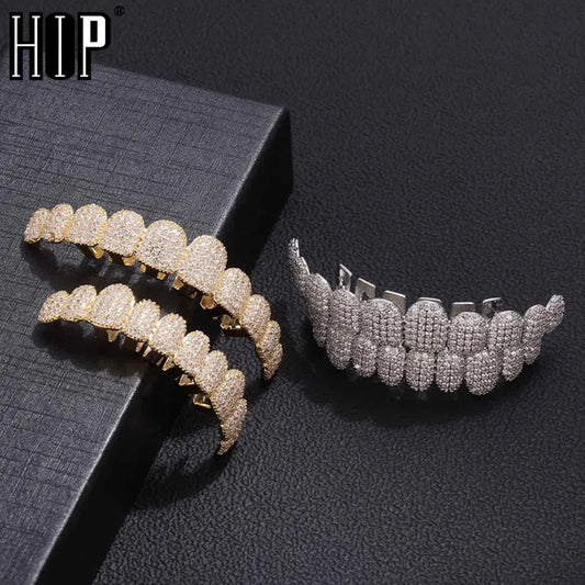 Hip Hop Full CZ Stones Long Teeth Grillz Caps