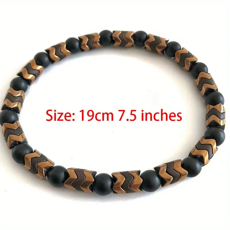 Men's Black  Hematite Beaded Stretch Bracelet