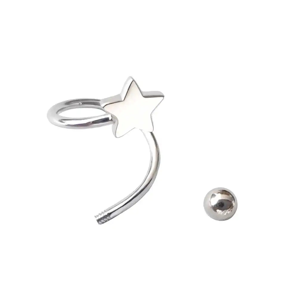 2 Pieces Stainless Steel Piercing Screw Ball Star Ear Bone