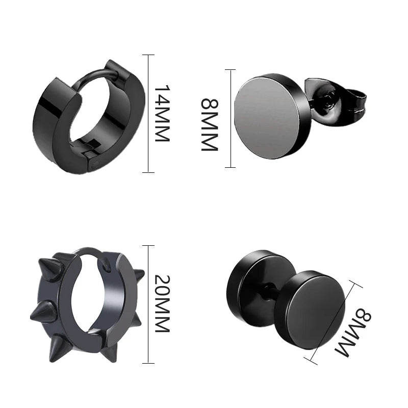 6 Pairs Black Unisex Earrings Set