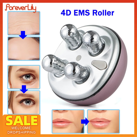 EMS Wireless 4D Roller Face Massager and Micro-Current Tighten Face Wrinkle Removal