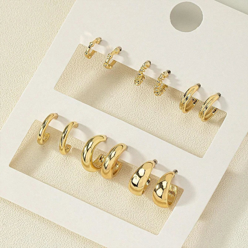 Gold Color Vintage Circle Hoop Earrings for Women Simple Fashion Geometric Zircon Earring Set New Trendy Jewelry Party Gifts