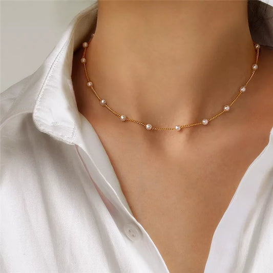 Beads Women's Neck Chain K-pop Pearl Choker Necklace